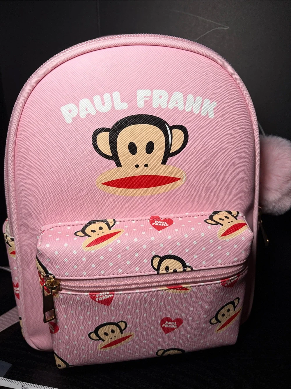 Paul Frank Pink Julius Monkey Kids Backpack with Pom Keychain